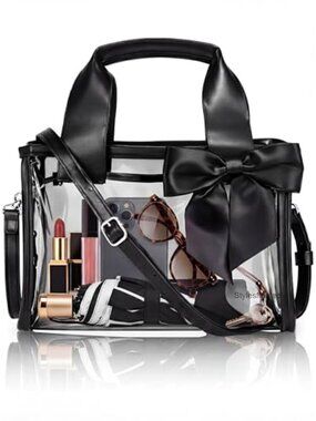 Clear Stadium Approved Tote Handbag with Bow Detachable Crossbody Strap